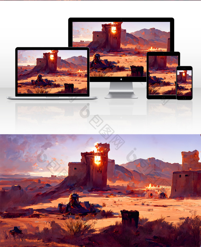 荒漠中的碉堡沙漠数字艺术
