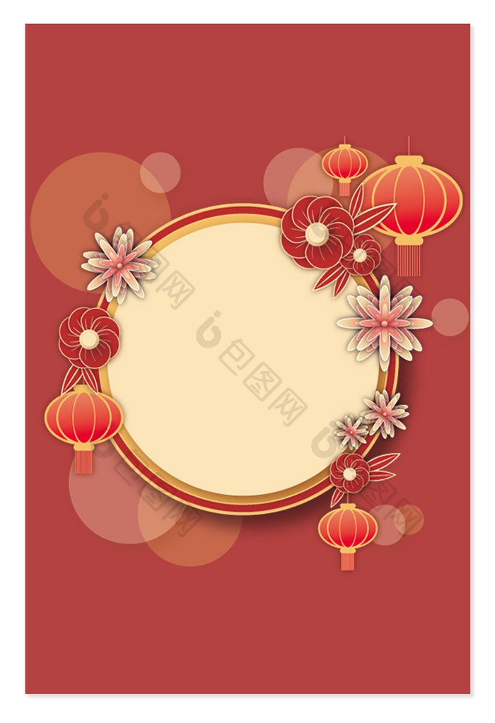 新年灯笼花边框喜庆红色春节矢量