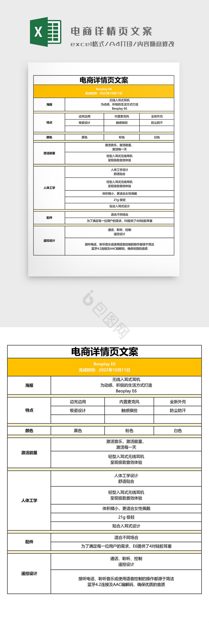 电商详情页文案模板