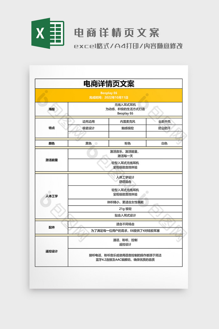 电商详情页文案模板