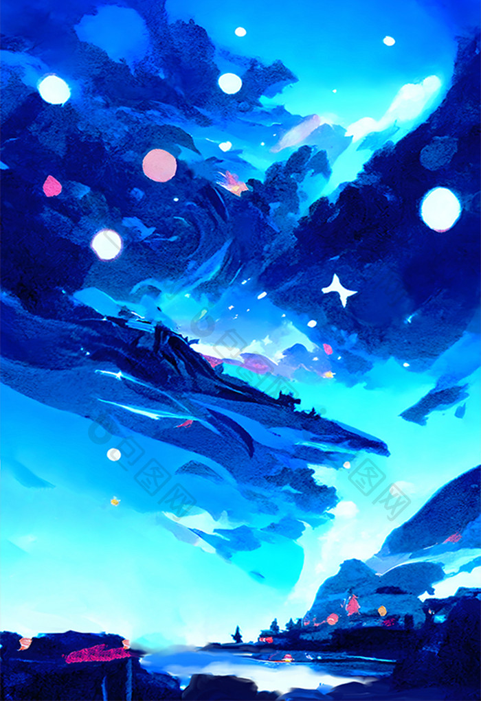 蓝色梦幻海洋星空数字艺术