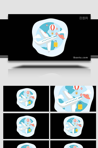 卡通旅游飞机热气球景点MG动画图片