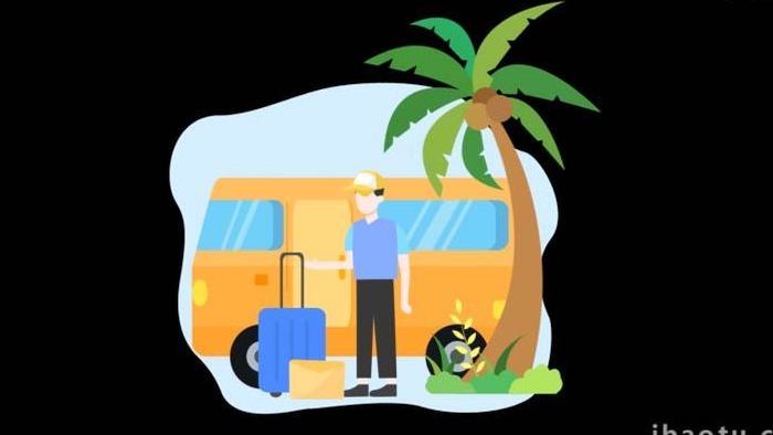 卡通旅游行李箱巴士椰子MG动画