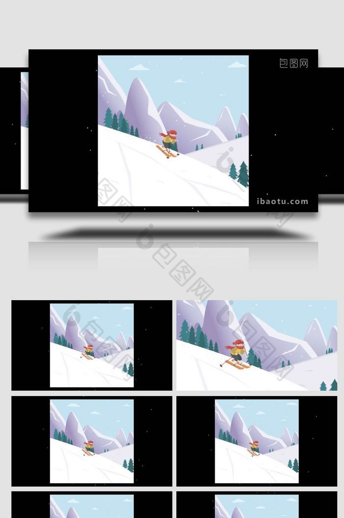 卡通类冬季滑雪运动季节MG动画