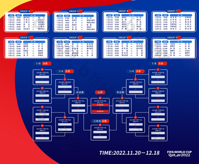 2022卡塔尔世界杯赛事表海报