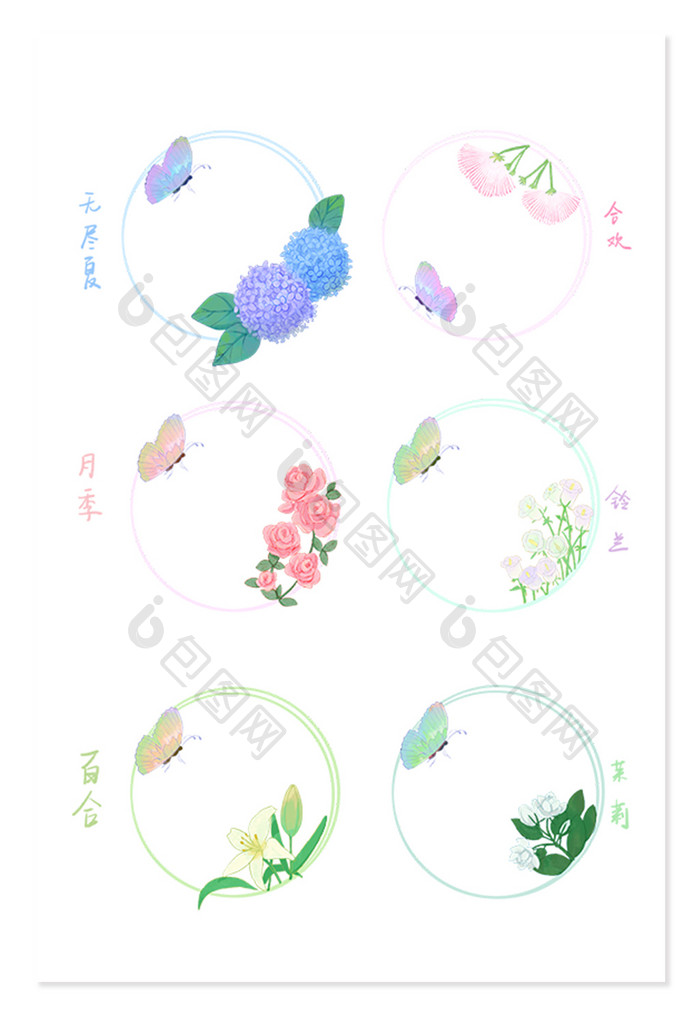 水彩手绘花卉标签