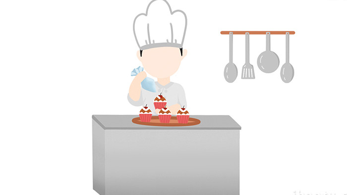 易用卡通mg动画烘焙厨师做蛋糕