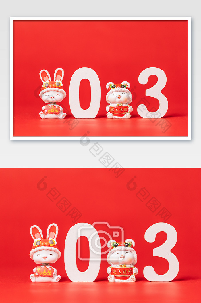 兔年春节小兔子创意红色背景