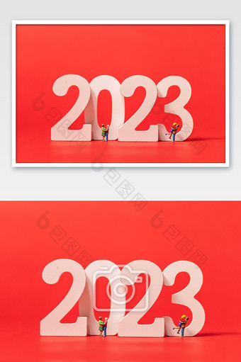 新年团聚微缩创意红色背景图片