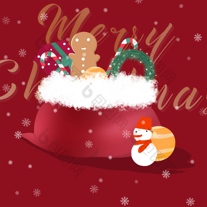 红色圣诞礼物福袋雪人动图GIF