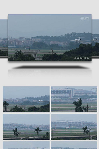 商务飞机在机场跑道降落实拍4k图片