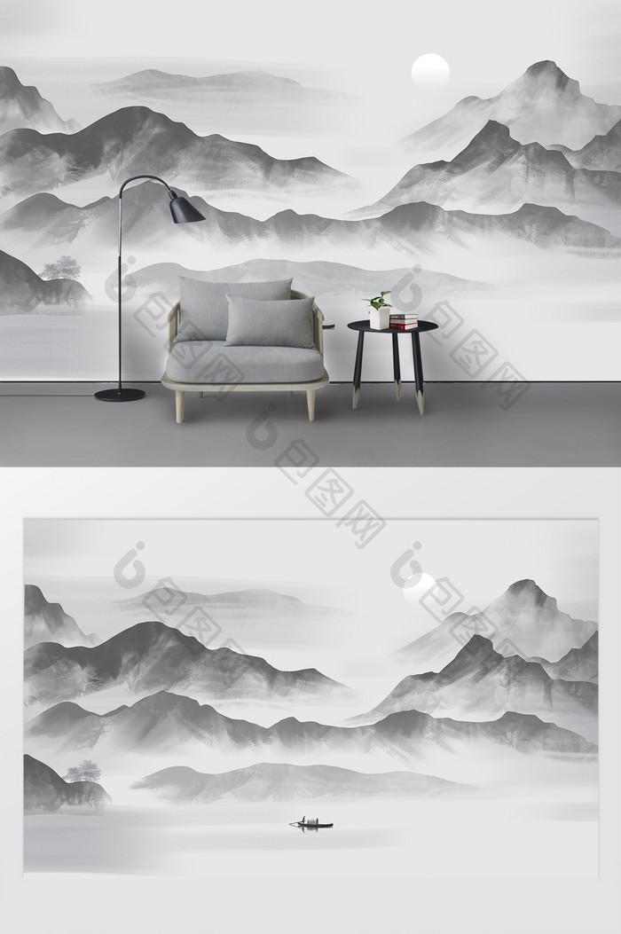 山水画新中式背景墙