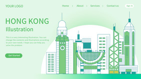 香港城市风光建筑地标线条扁平