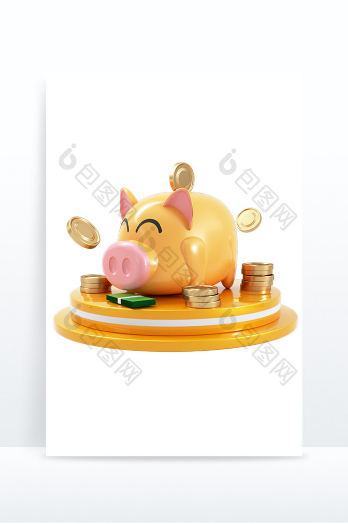 C4D金猪存钱罐金融元素模型