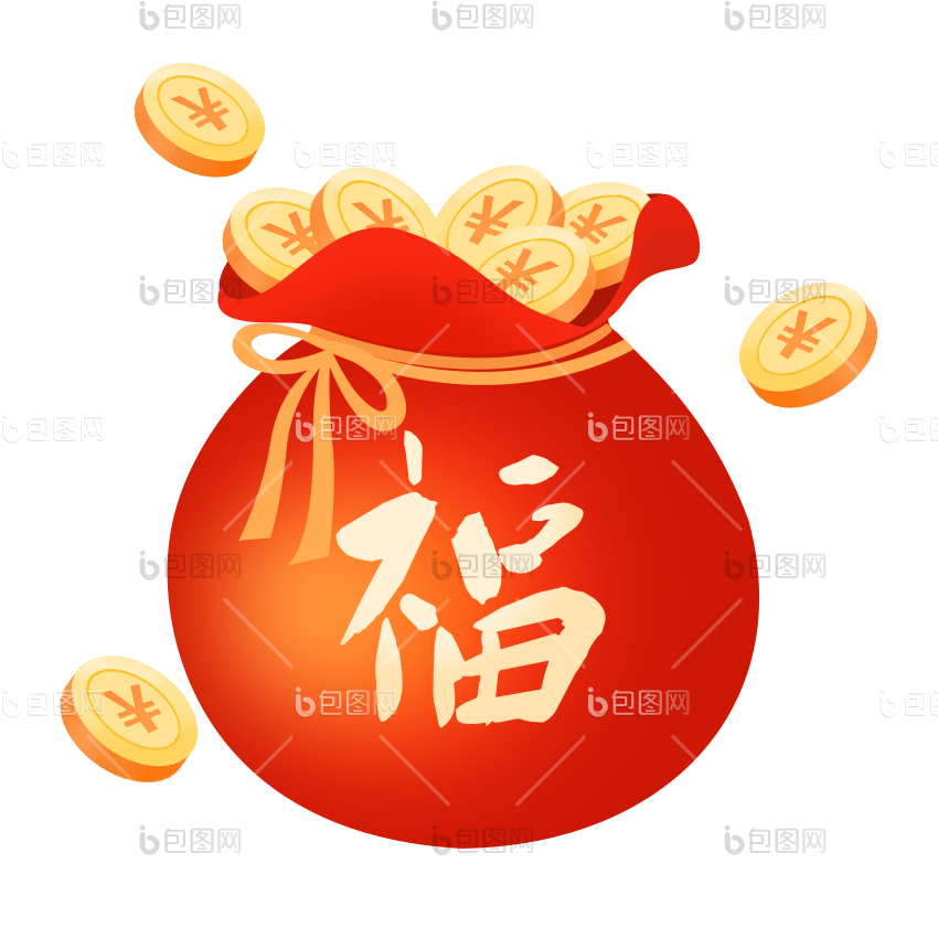 喜庆福袋新年福字金币gif动图下载-包图网