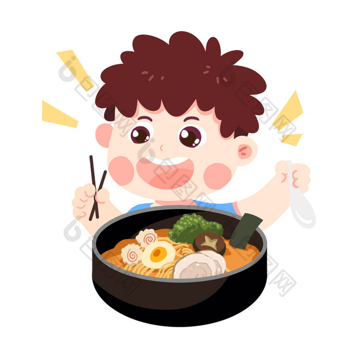 卡通男孩吃火锅米线动图GIF