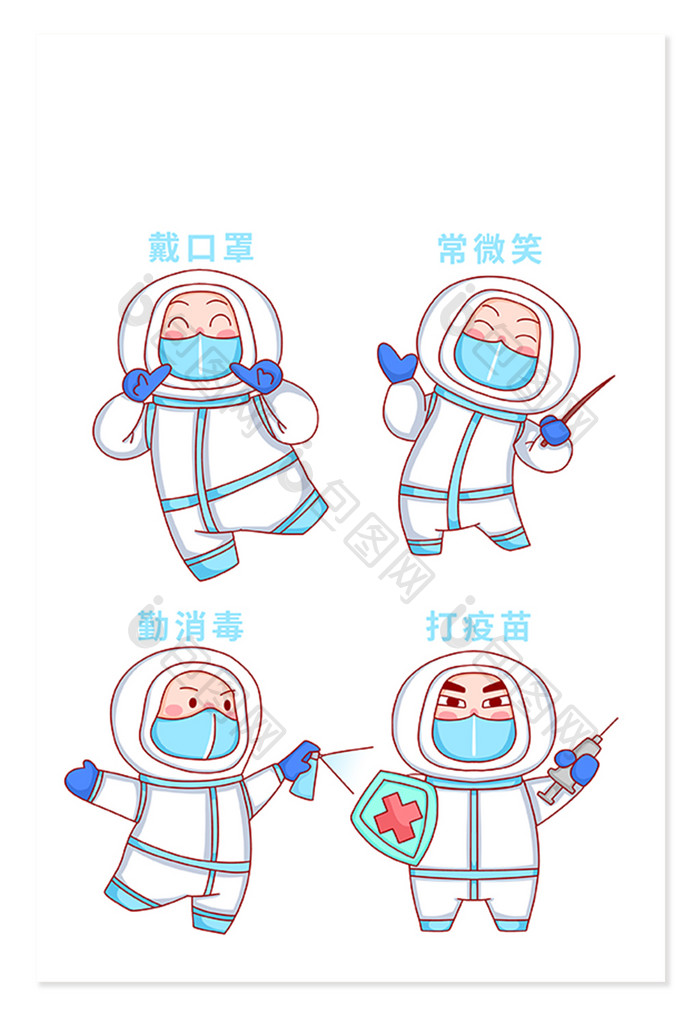 卡通手绘可爱防疫大白表情包