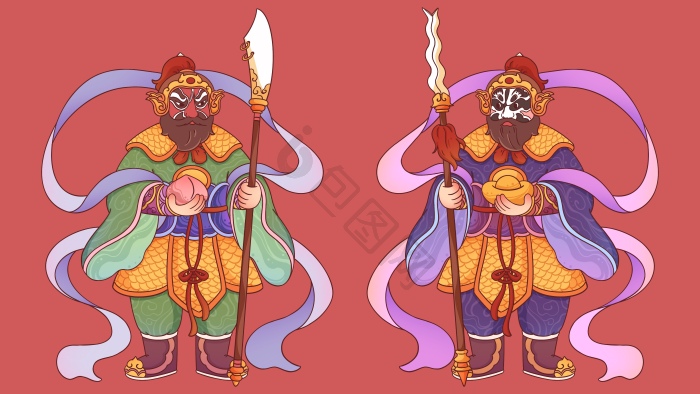 门神插画图片-包图网