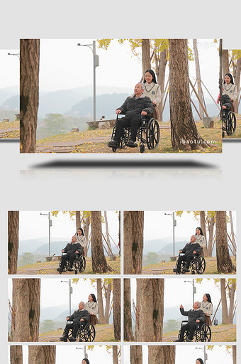 轮椅上的老年人外出郊游4K实拍图片