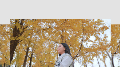 唯美文艺风女孩挥舞银杏叶实拍