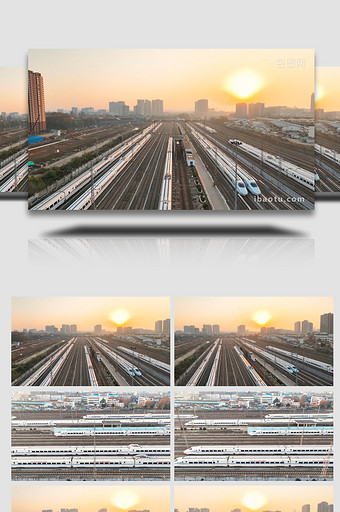 城市交通工具高铁停靠站日出4K图片
