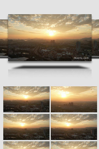城市日落氛围航拍实拍4k图片