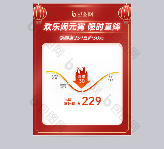 红色淘宝元宵节价格曲线大促主图