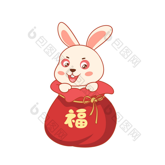 卡通新年兔子红色福袋动图GIF