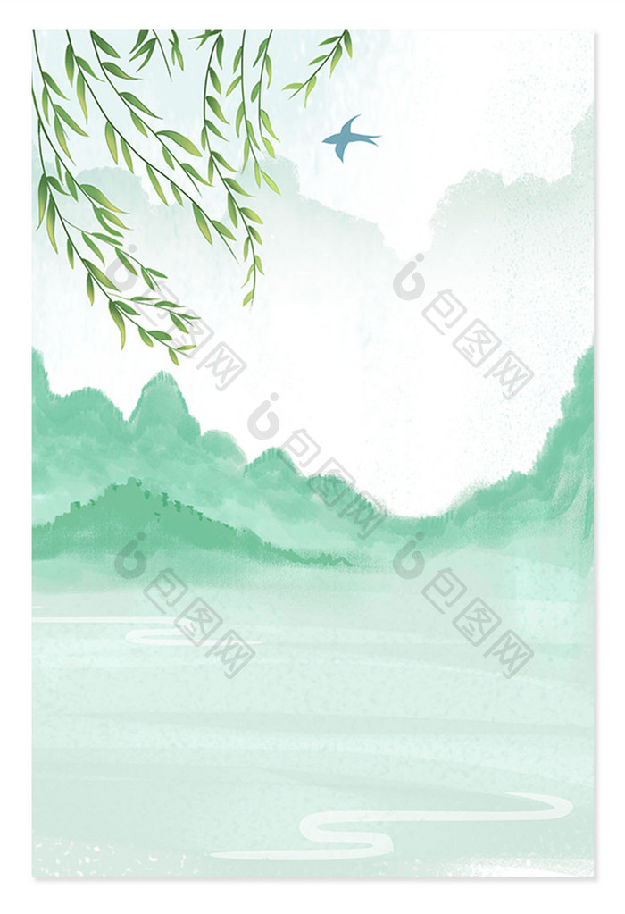 中国风水墨立春绿色淡雅背景