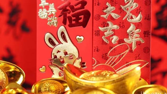 2023兔年春节红静物实拍4k