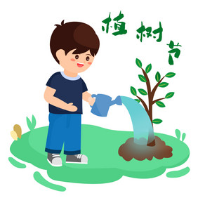 绿色植树节卡通男孩元素GIF