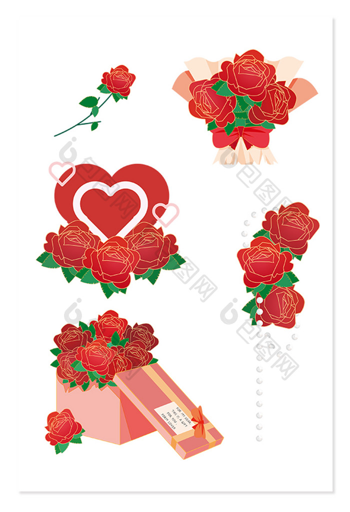 情人节玫瑰蔷薇花朵装饰元素