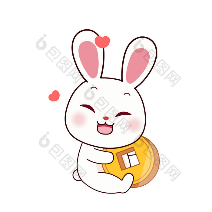 兔年萌兔抱着钱币开心笑动图