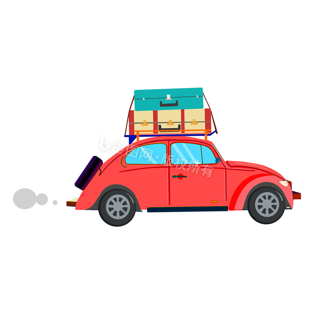 红色带行李的小轿车动图GIF图片