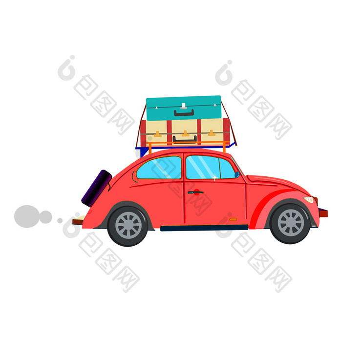 红色带行李的小轿车动图GIF