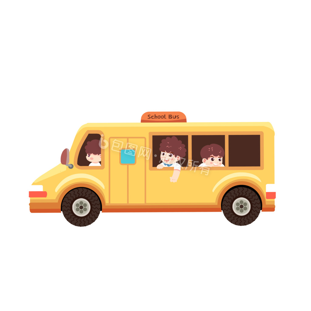 卡通黄色行驶的校车动图GIF图片
