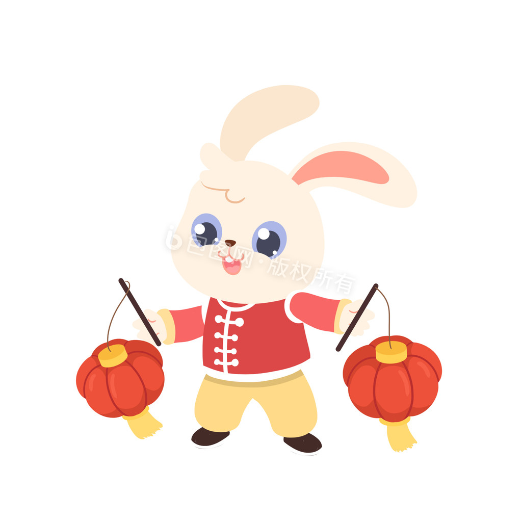 卡通兔年拿灯笼的福兔动图GIF图片