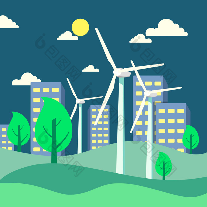 环保绿色城市风力发电动图GIF