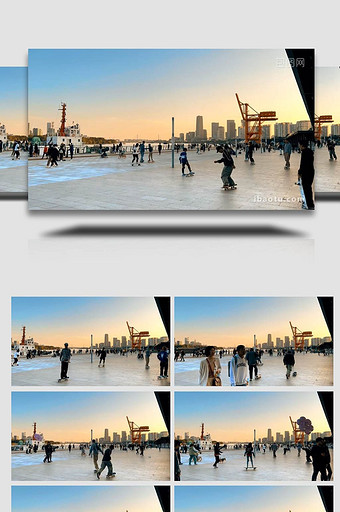 唯美黄昏周末上海公园游玩滑板图片