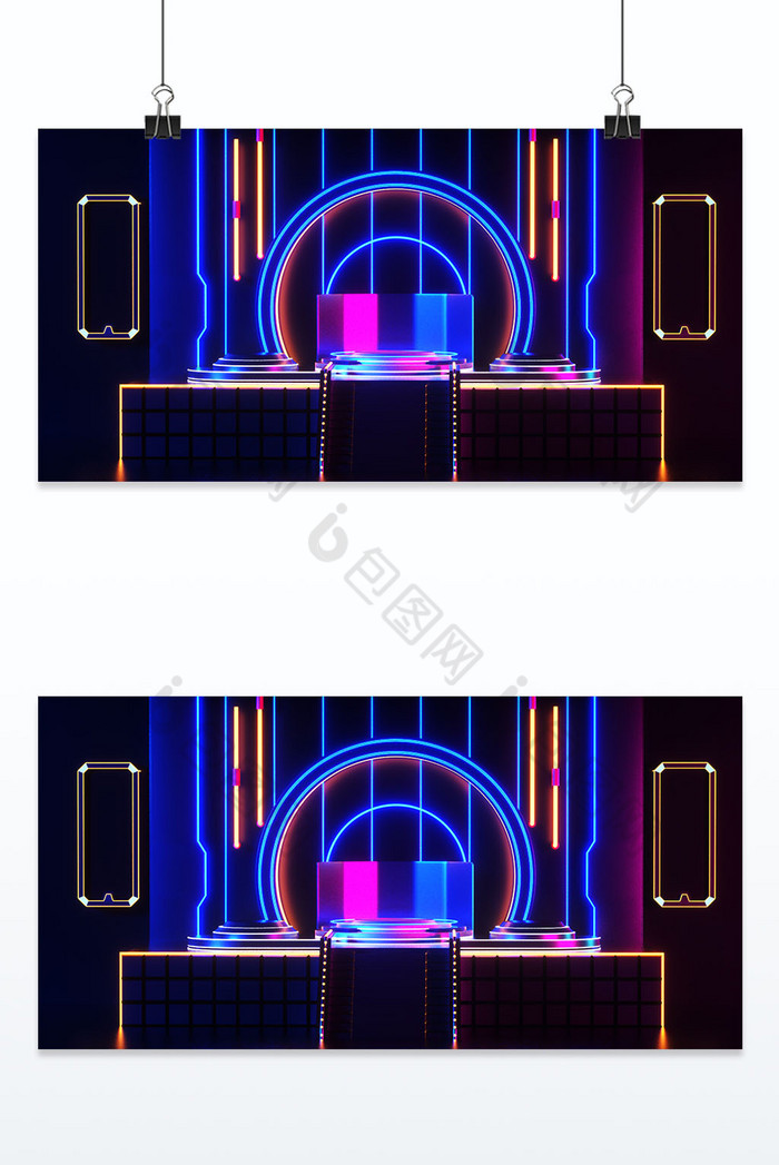 3D立体赛博朋克风科技场景展台图片图片