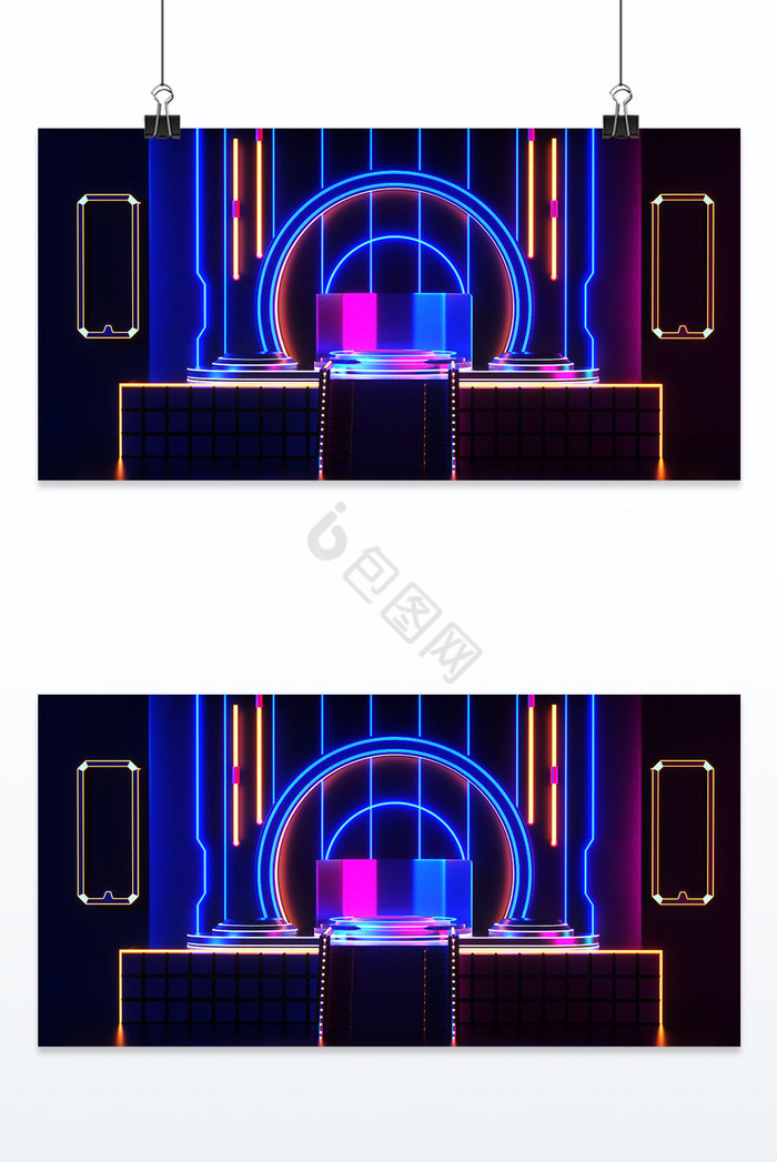 3D立体赛博朋克风科技场景展台图片