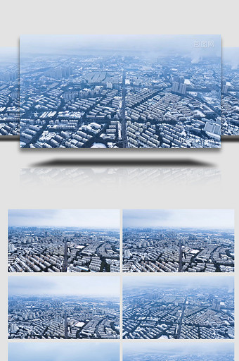 鸟瞰城市雪景南京六合全景4K航拍图片