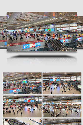 春运南京南站站内大厅人流高清实拍图片
