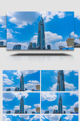 南京紫峰大厦蓝天白云延时实拍图片