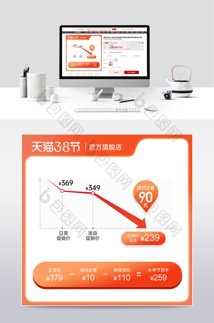 38女王女神节价格曲线促销主图图片图片