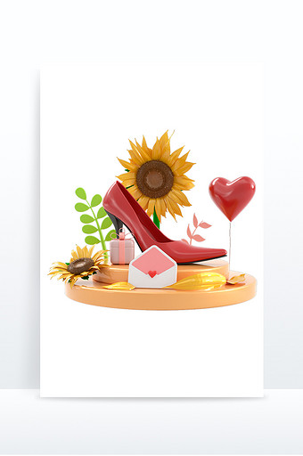 C4D妇女节高跟鞋植物花朵元素图片