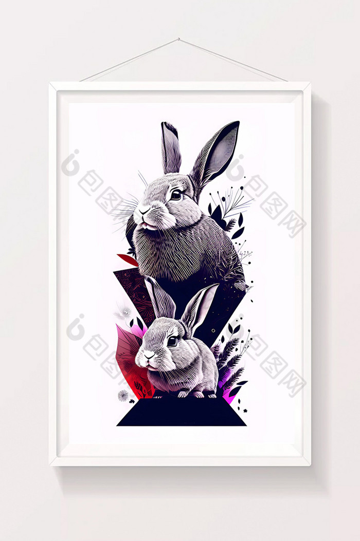 兔年铅笔黑白兔子木刻雕刻图片图片
