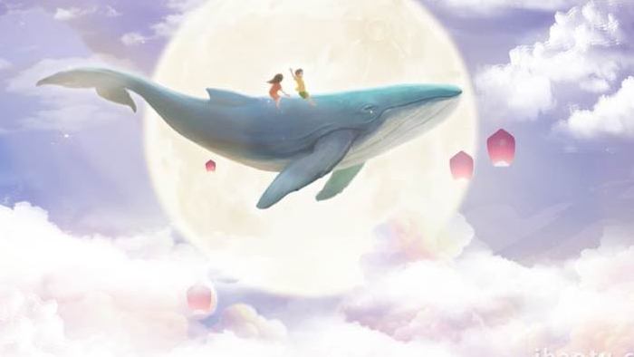 梦幻天空鲸鱼背景视频