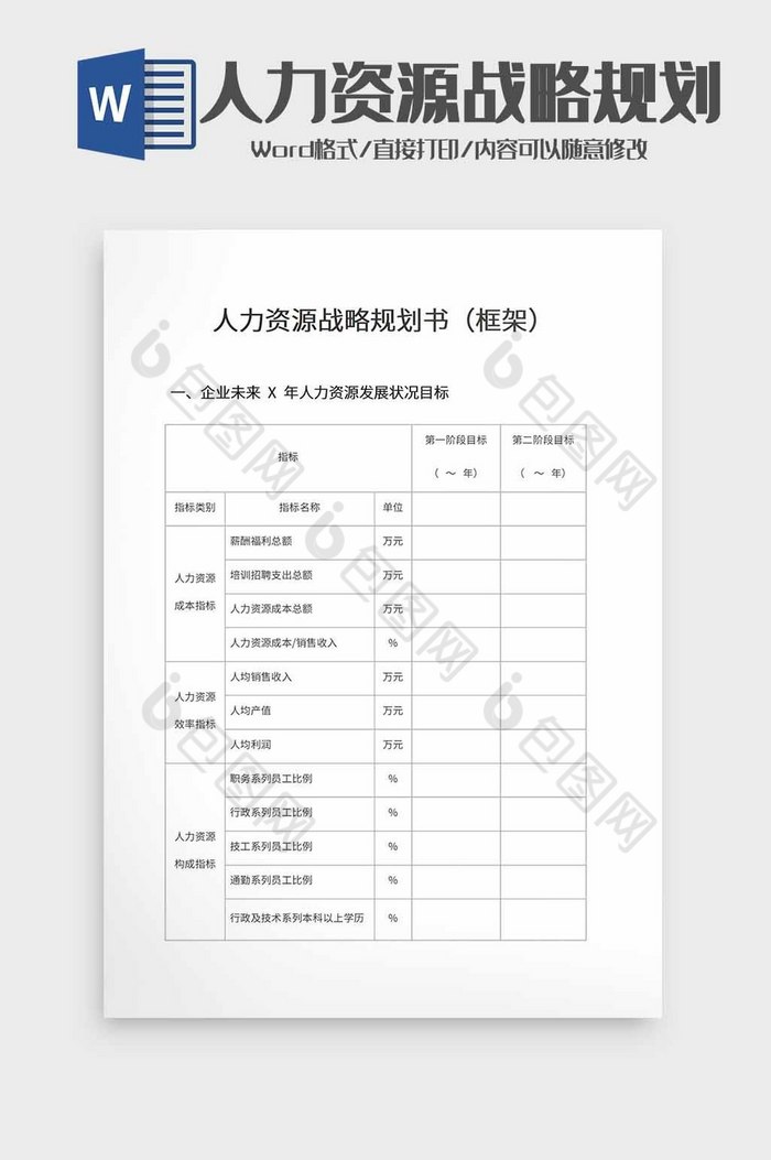 人力资源战略规划书word模板图片图片