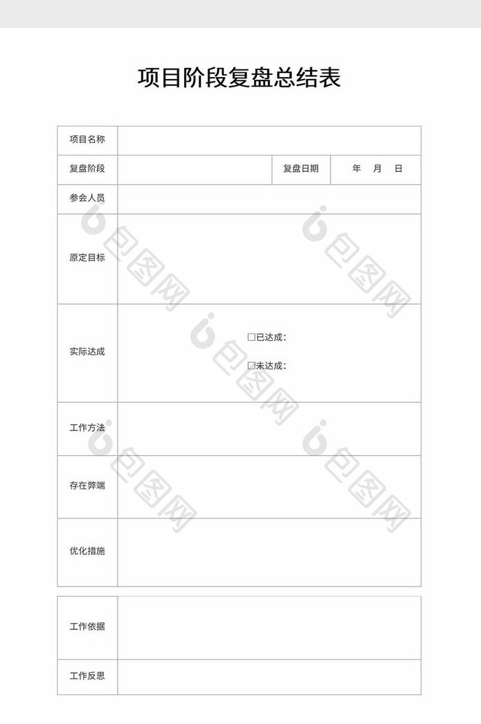 项目阶段复盘总结表word模板